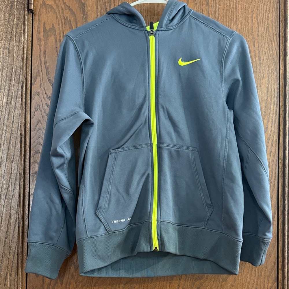 Nike Kids Hoodie in Gray with Neon Yellow Details